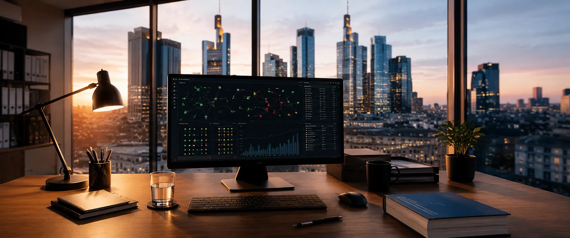 Büro mit Blick auf Bankenviertel