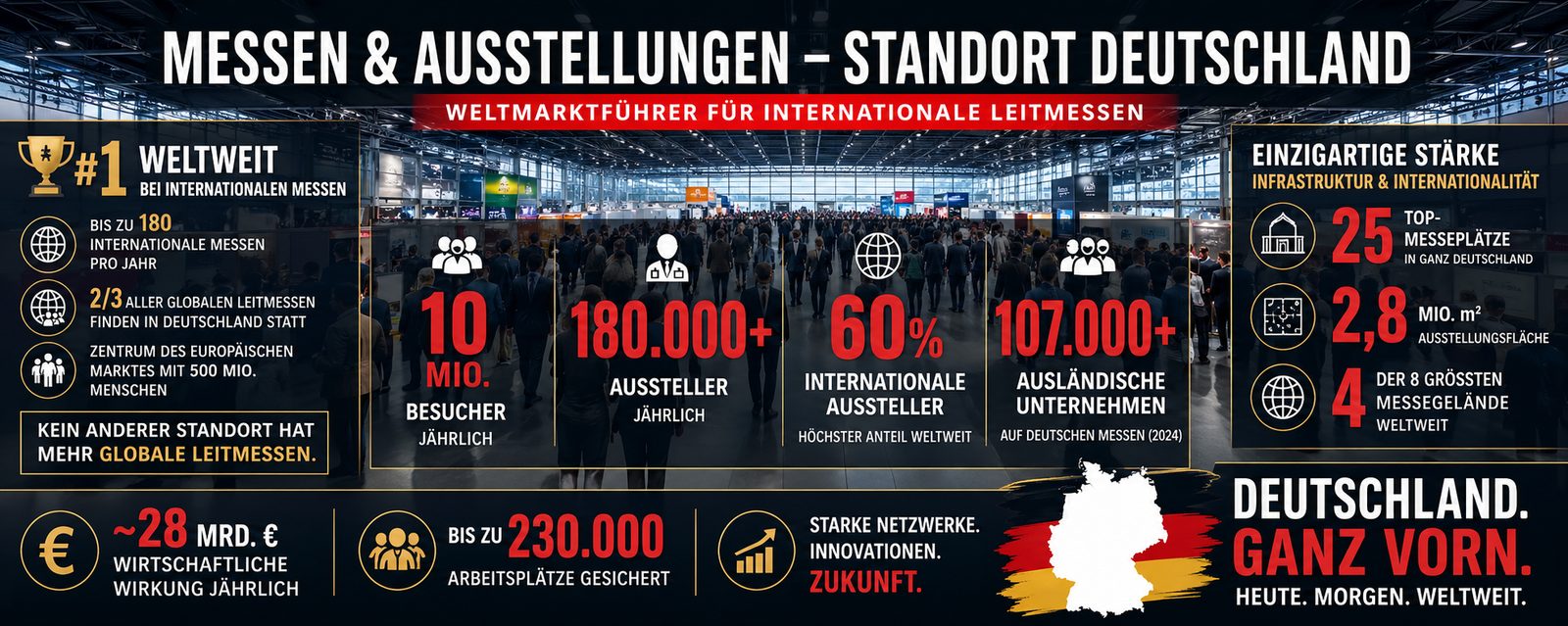 Infografik Messen und Ausstellungen Standort Deutschland: Weltmarktführer für internationale Leitmessen