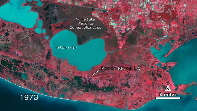 Satellitenbild der Marsch um Pecan Island und White Lake im Jahr 1973